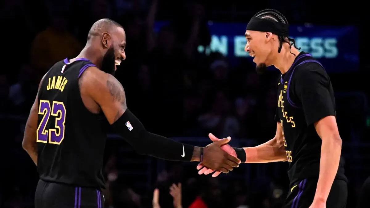 LeBron James drives to the basket during the Lakers vs. Jazz game in his record-breaking 23rd NBA season.