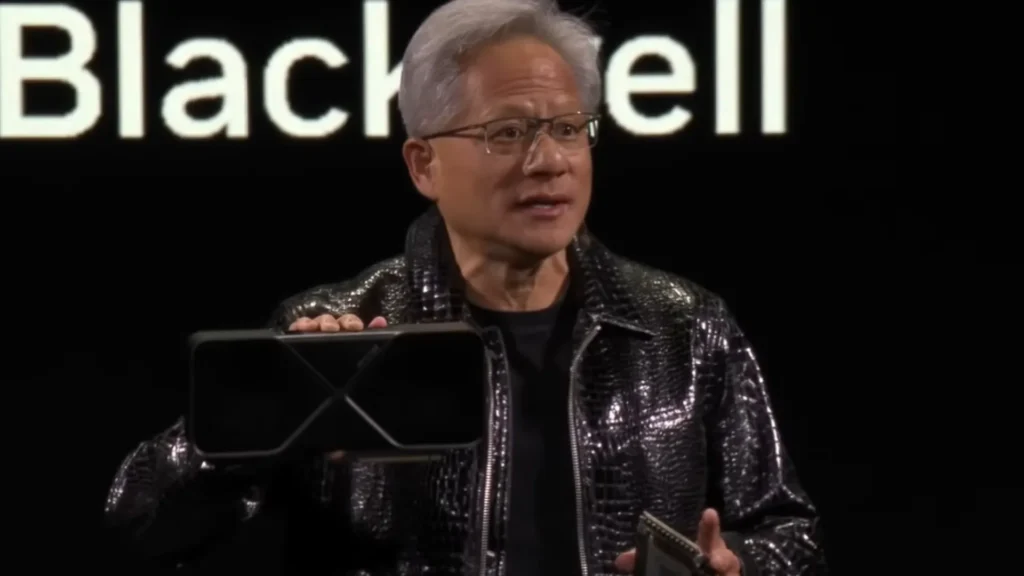 Why Nvidia Leads the AI Chip Market 2 Nvidia CEO Jensen Huang presenting at a technology conference