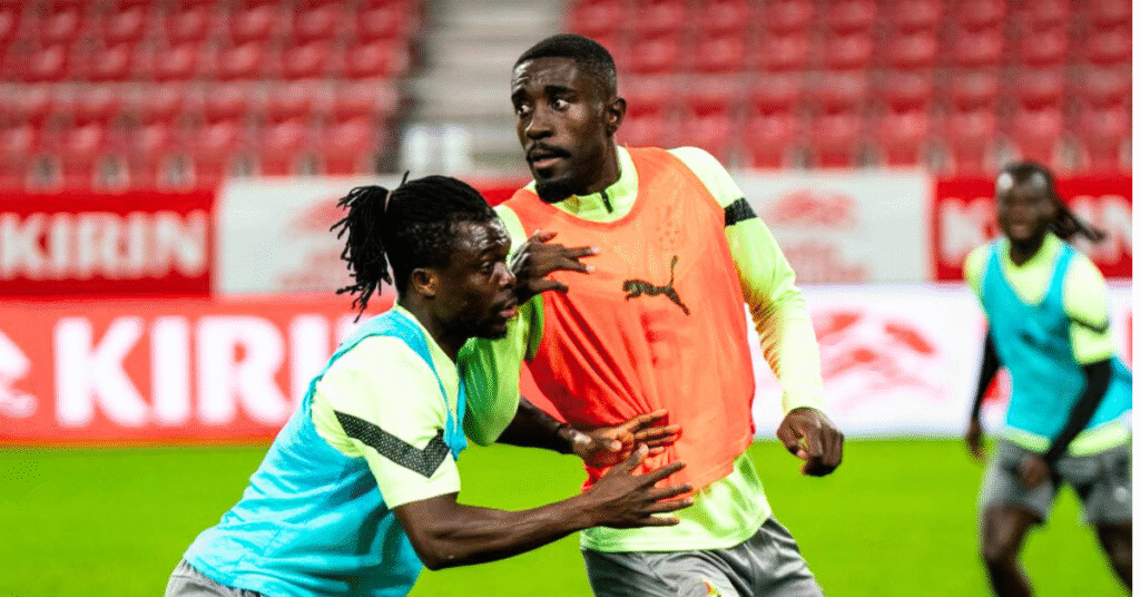 Ghana Finalize Squad for Japan Kirin Cup 2025 3 Prince Osei Owusu running with the ball during a training session.