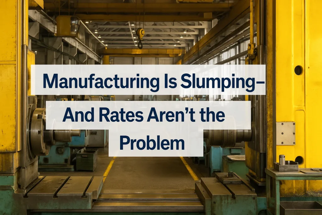 US manufacturing is slowing, but high interest rates aren’t the main cause. Experts say uncertainty from tariffs, weak demand, high costs, and cautious business investment are the real factors driving the industry’s slump.