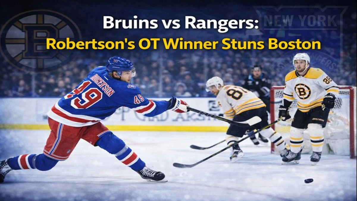The Rangers shocked the Bruins in overtime as Matthew Robertson scored the decisive game-winner, silencing Boston’s crowd and swinging momentum in a thrilling matchup that could shape both teams’ seasons.