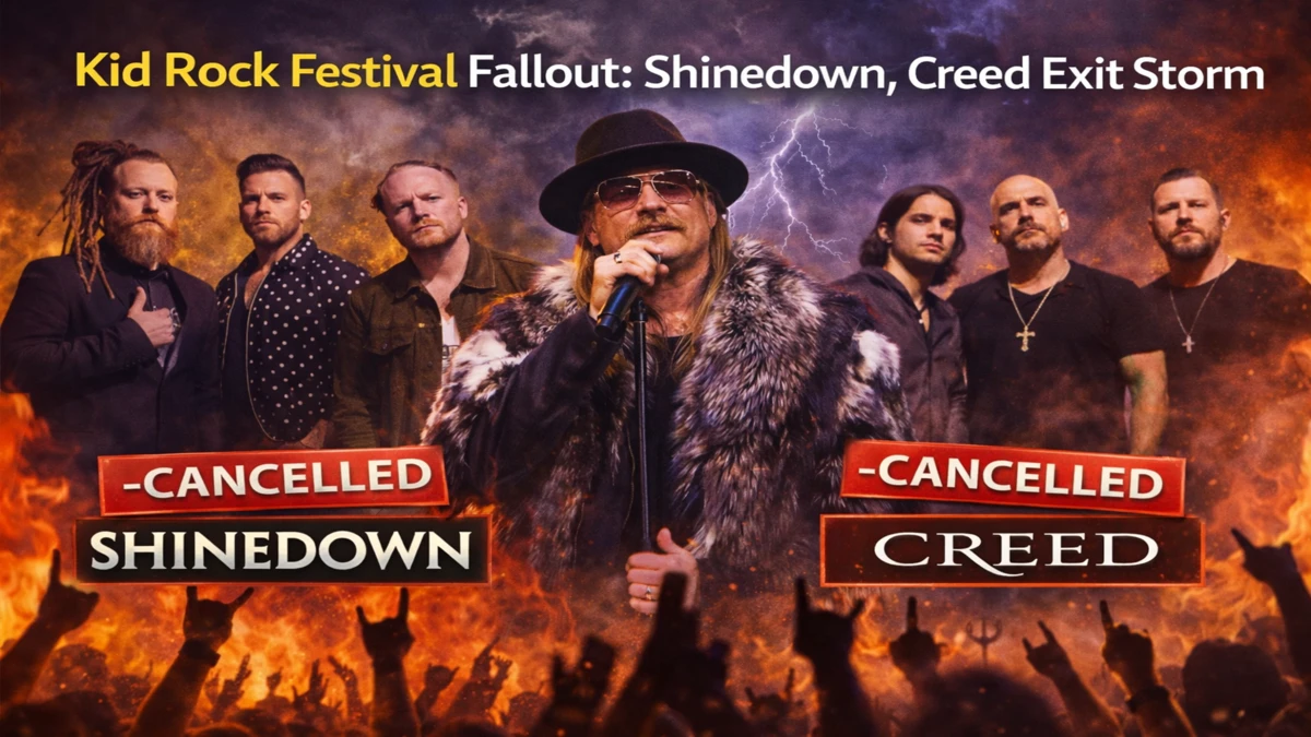 Kid Rock’s festival faced major fallout as Shinedown and Creed exited the lineup, sparking controversy, fan debate, and renewed discussion about politics, music, and artist accountability in live events.
